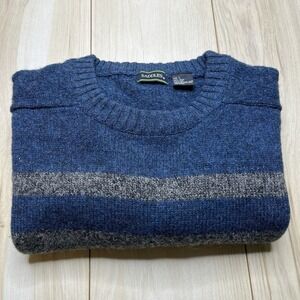 Saddles Men's Crewneck Pullover Sweater 100% Wool Size Large Blue Gray Comfort